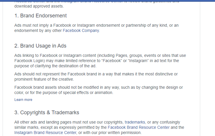 facebook brand assets policies