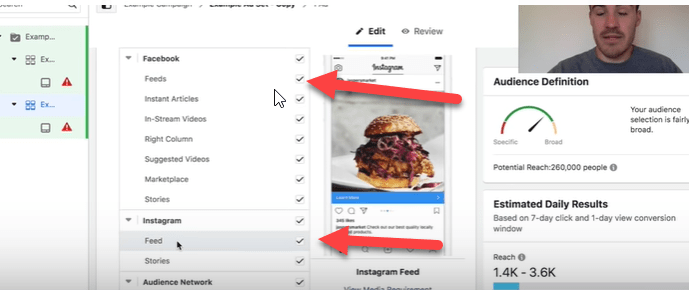 facebook feeds placement and instagram feed placement