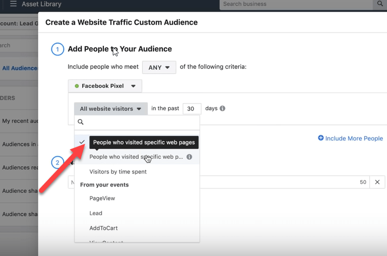 people who visited specific web pages custom audience