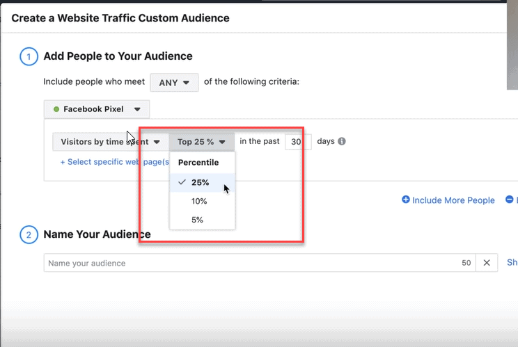 top 25% website visitors facebook custom audience