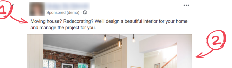 Facebook ad copy for interior design