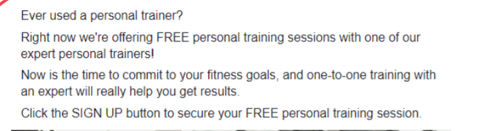 Facebook ad copy for personal trainer