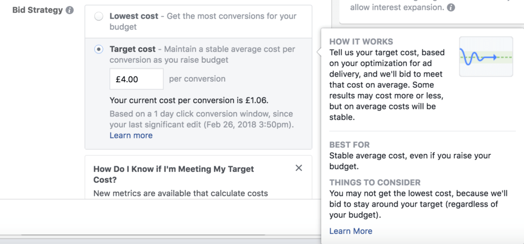 Facebook ads target cost