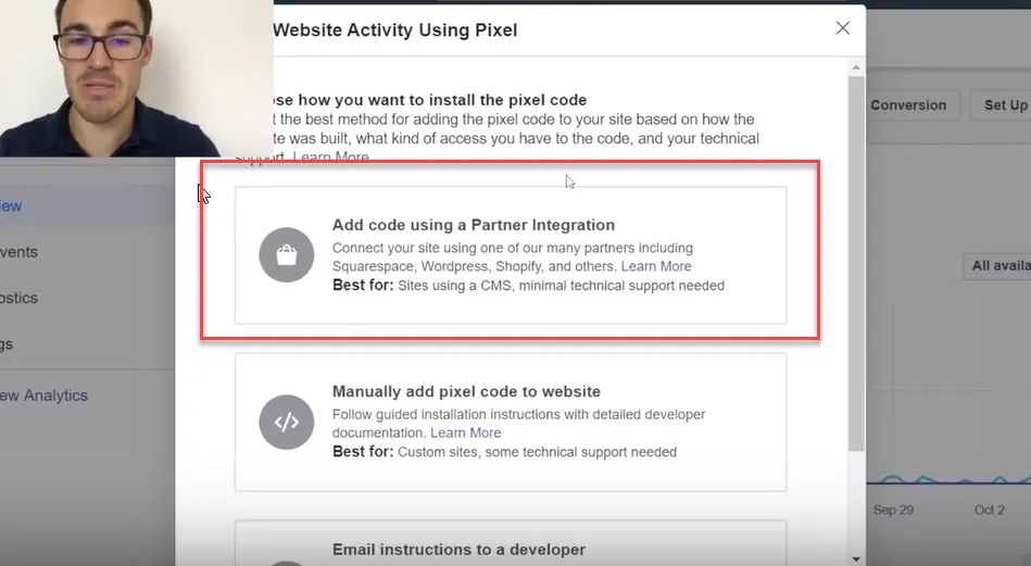 add facebook pixel using a partner integration