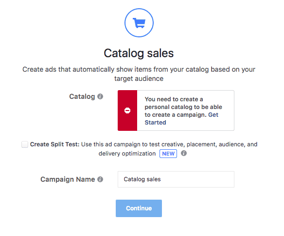 Catalog Sales Facebook Campaign ad objective