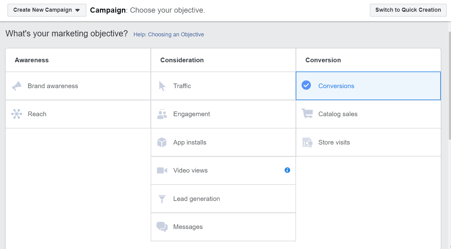 Facebook conversions objective