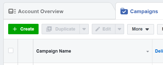 Create Facebook campaign button