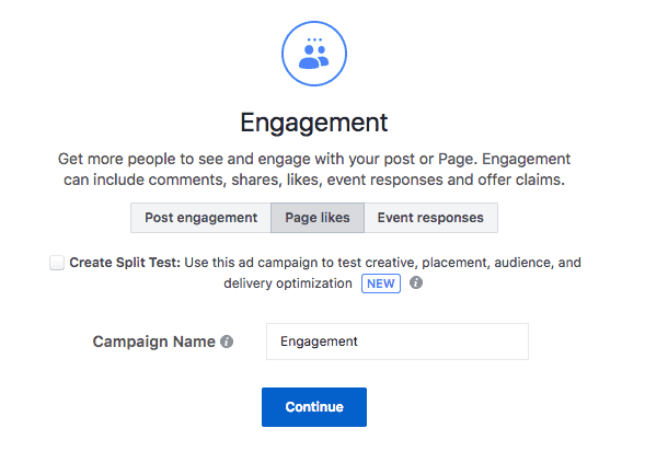 Page Likes Facebook ad objectives