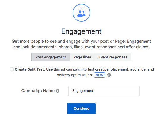 Post Engagement Facebook ad objective
