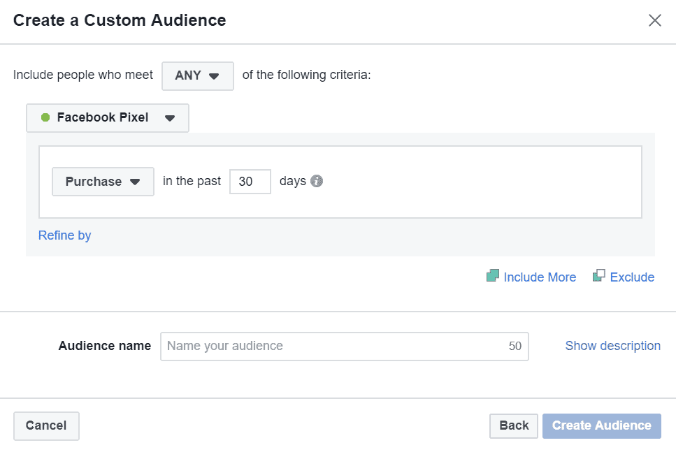 Purchases website custom audience