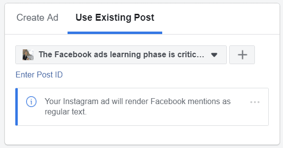 Facebook use existing post