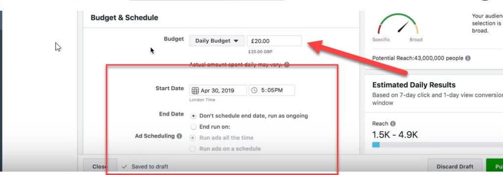 facebook ads budget and schedule