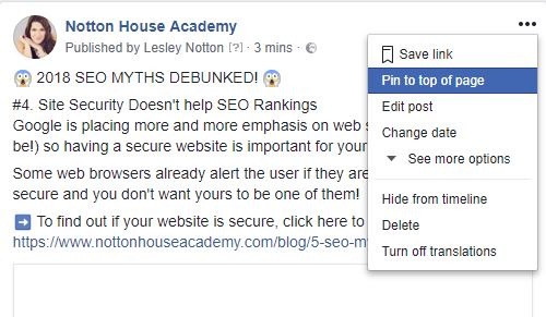 Pin Facebook post to top of page