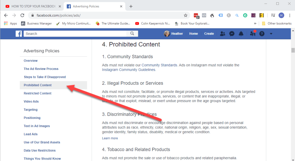 Facebook advertising policies - prohibited content.