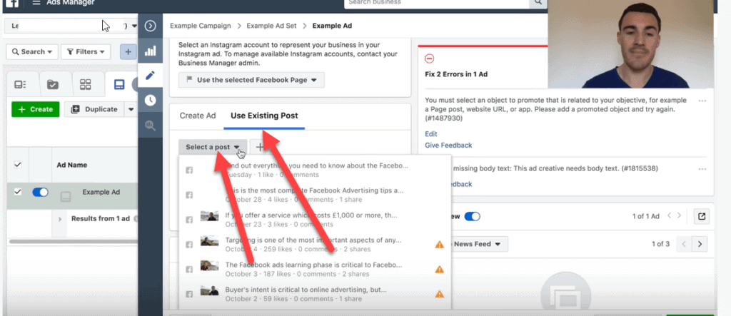 use existing post facebook ads